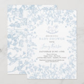 Blue Chinoiserie floral baby shower Invitation Kaart (Voorkant / Achterkant)