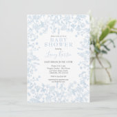 Blue Chinoiserie Floral Baby shower Invitation, Kaart (Staand voorkant)