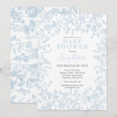 Blue Chinoiserie Floral Baby shower Invitation, Kaart (Voorkant / Achterkant)