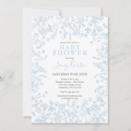 Blue Chinoiserie Floral Baby shower Invitation, Kaart