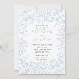 Blue Chinoiserie Floral Baby shower Invitation, Kaart