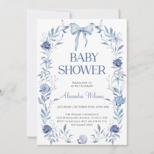 Blue Chinoiserie Floral Baby shower Kaart (Voorkant)