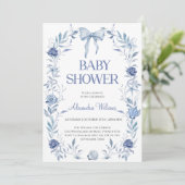 Blue Chinoiserie Floral Baby shower Kaart (Staand voorkant)