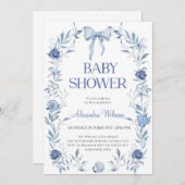 Blue Chinoiserie Floral Baby shower Kaart (Voorkant / Achterkant)