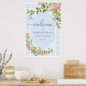 Blue Chinoiserie Floral Baby shower Welcome Sign Poster (Keuken)
