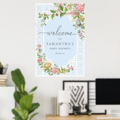 Blue Chinoiserie Floral Baby shower Welcome Sign Poster (Thuiskantoor)