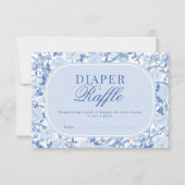 Blue Chinoiserie Floral Bird Toile Diaper Raffle Kaart (Voorkant)