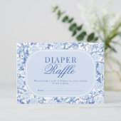 Blue Chinoiserie Floral Bird Toile Diaper Raffle Kaart (Staand voorkant)