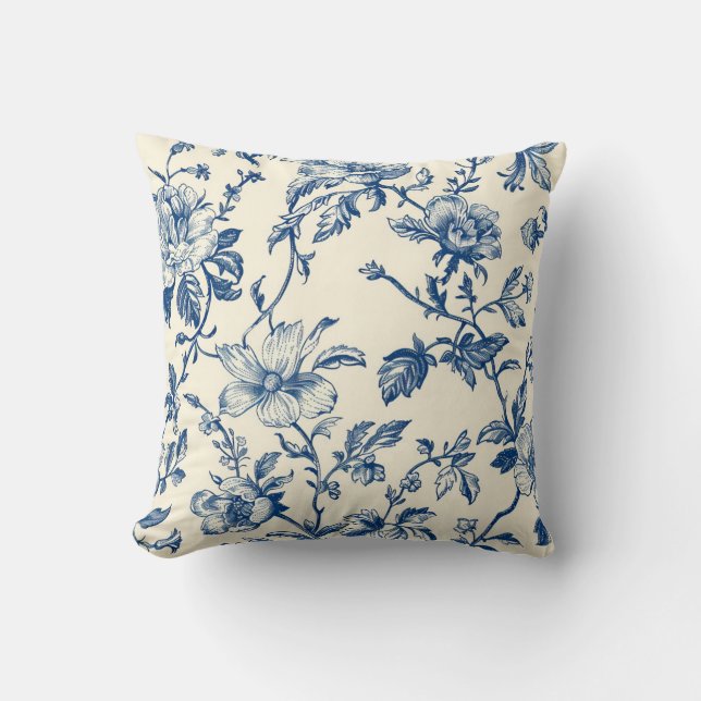 Blue Chinoiserie Floral  Botanical Kussen (Voorkant)