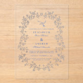 Blue Chinoiserie Floral Botanical Wedding Acryl Uitnodigingen (Voorkant)