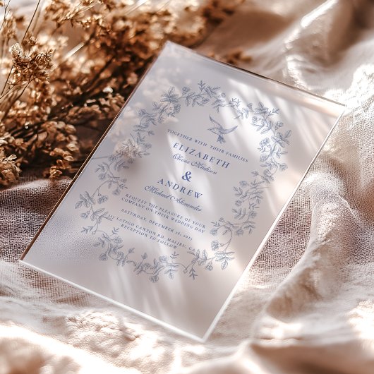 Blue Chinoiserie Floral Botanical Wedding Acryl Uitnodigingen