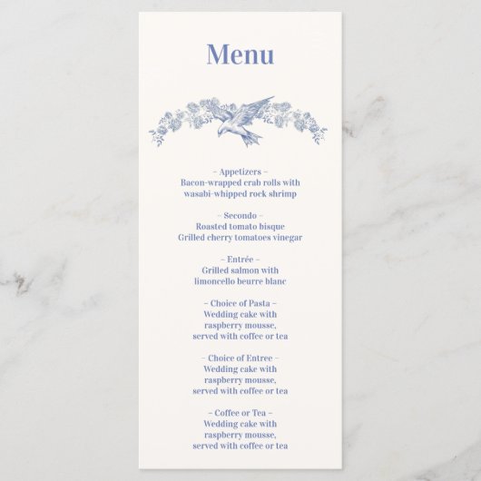 Blue Chinoiserie Floral Botanical Wedding Menu (Voorkant)