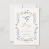 Blue Chinoiserie Floral Botanical Wedding RSVP Kaartje (Voorkant)