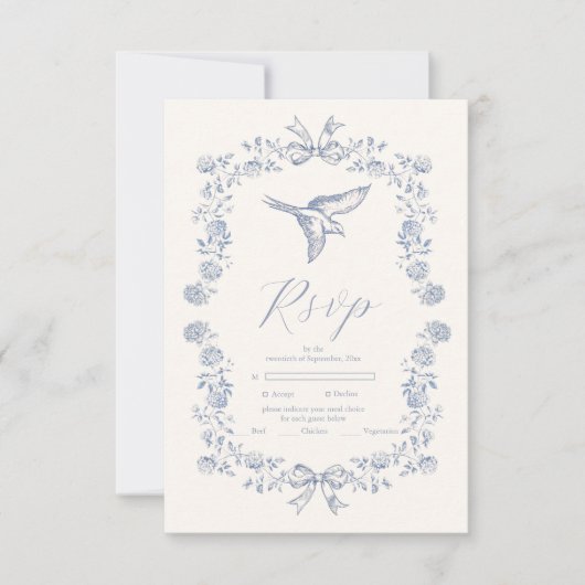 Blue Chinoiserie Floral Botanical Wedding RSVP Kaartje (Voorkant)