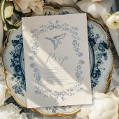 Blue Chinoiserie Floral Botanical Wedding RSVP Kaartje