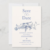 Blue Chinoiserie Floral Botanical Wedding Save The Date (Voorkant)