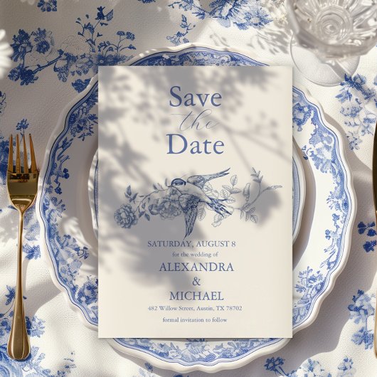 Blue Chinoiserie Floral Botanical Wedding Save The Date