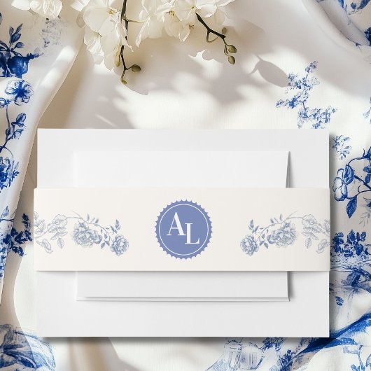 Blue Chinoiserie Floral Botanical Wedding Uitnodigingen Wikkel