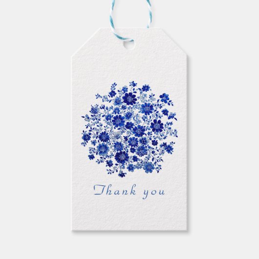 Blue Chinoiserie Floral bouquet Wedding Thank You Cadeaulabel (Voorkant)