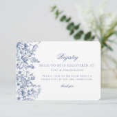 Blue Chinoiserie Floral Bridal Registry Card Informatiekaartje (Staand voorkant)