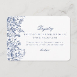 Blue Chinoiserie Floral Bridal Registry Card Informatiekaartje