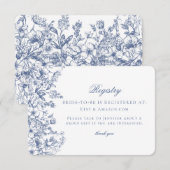 Blue Chinoiserie Floral Bridal Registry Card Informatiekaartje (Voorkant / Achterkant)