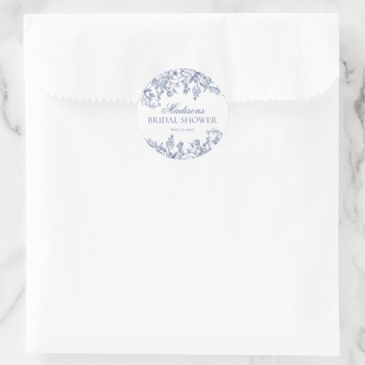 Blue Chinoiserie Floral Bridal Shower Envelope Ronde Sticker (Tas)