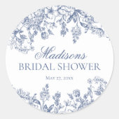 Blue Chinoiserie Floral Bridal Shower Envelope Ronde Sticker (Voorkant)