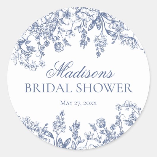 Blue Chinoiserie Floral Bridal Shower Envelope Ronde Sticker (Voorkant)
