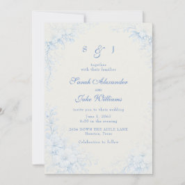 Blue Chinoiserie Floral Cream Wedding Kaart