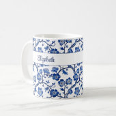 Blue Chinoiserie Floral Custom Name Koffiemok (Voorkant links)