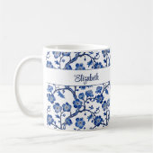 Blue Chinoiserie Floral Custom Name Koffiemok (Links)