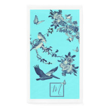 Blue Chinoiserie Floral Elegant Monogram