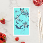 Blue Chinoiserie Floral Elegant Monogram Servet (Insitu)
