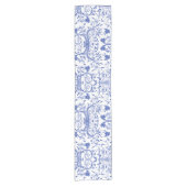  Blue Chinoiserie Floral Korte Tafelloper (Voorkant)