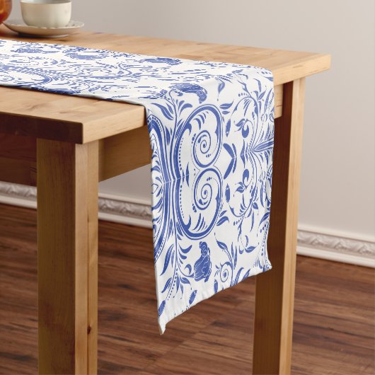  Blue Chinoiserie Floral Korte Tafelloper (Voorbeeld)
