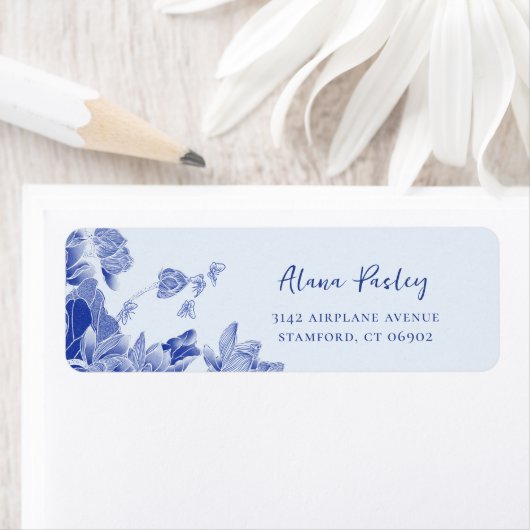 Blue Chinoiserie Floral Lotus Mandala Water lily Etiket (Insitu)