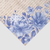 Blue Chinoiserie Floral Old Handwriting Decoupage Tissuepapier (Detail)