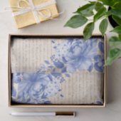 Blue Chinoiserie Floral Old Handwriting Decoupage Tissuepapier (Geschenk)