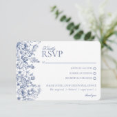 Blue Chinoiserie Floral RSVP Respose Kaart (Staand voorkant)