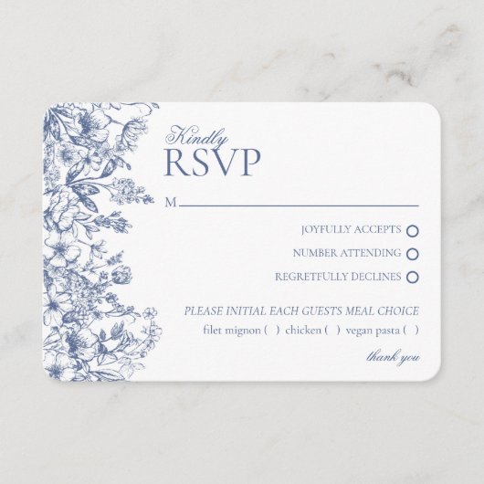 Blue Chinoiserie Floral RSVP Respose Kaart (Voorkant)