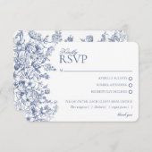 Blue Chinoiserie Floral RSVP Respose Kaart (Voorkant / Achterkant)