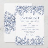 Blue Chinoiserie Floral Save the Date Kaart (Voorkant / Achterkant)