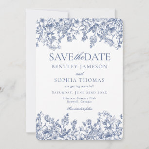 Blue Chinoiserie  Floral Save the Date Kaart