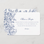 Blue Chinoiserie Floral Share Recipe Invitation Informatiekaartje (Voorkant / Achterkant)