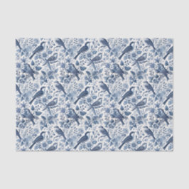 Blue Chinoiserie Floral Spring Birds Decoupage Tissuepapier