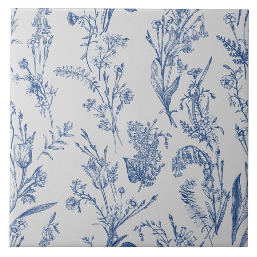 Blue Chinoiserie Floral Tegeltje (Voorkant)