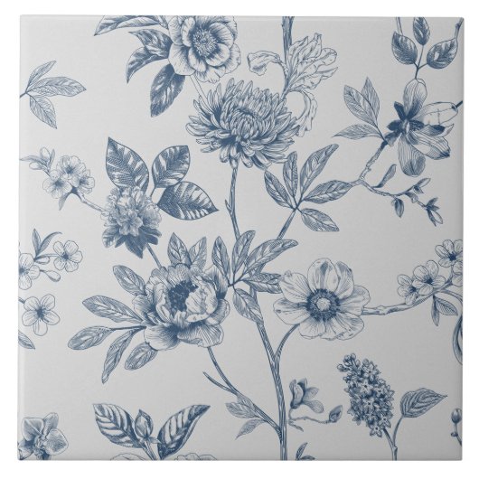 Blue Chinoiserie Floral  Tegeltje (Voorkant)