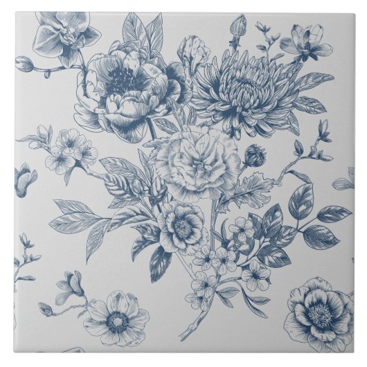 Blue Chinoiserie Floral  Tegeltje (Voorkant)