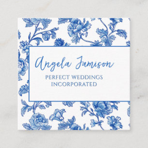 Blue Chinoiserie Floral Vierkante Visitekaartje
